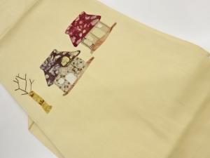 手織り紬パッチワーク民家に木模様刺繍名古屋帯